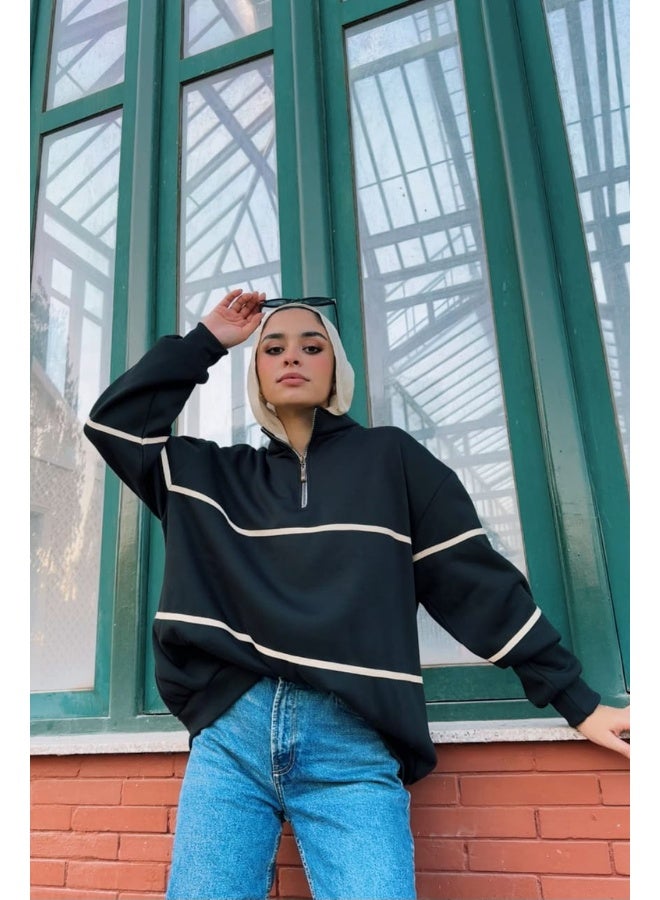 Dresscode Zip Up Collar Up Sweater In Black - Image 1